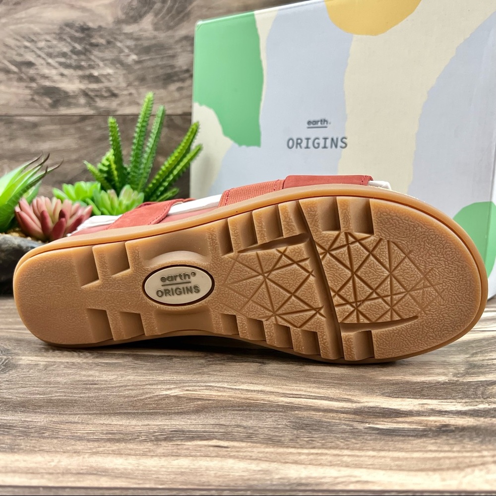 NIB Earth Origins 8W 9W Carren Leather Strappy Wedge Sandal Brick - Picture 8 of 12